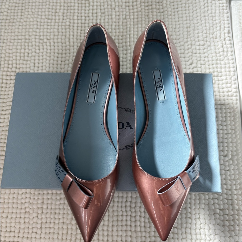 Prada Women's Copper Brown Patent Pointed-Toe Flats ✨BRAND NEW✨